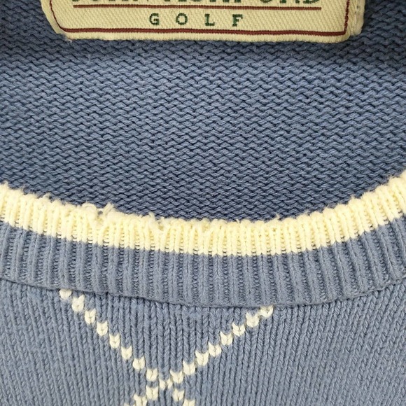 John Ashford Men's Pullover Golf Sweater Blue XL Diamond Argyle Crew Neck Cotton - Picture 4 of 13